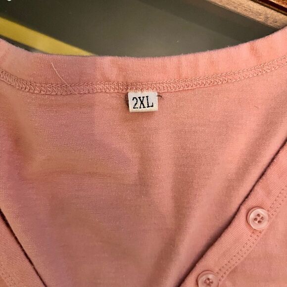 Pink Block Long Sleeve Top Button Up Gray White 2XL - Picture 8 of 12